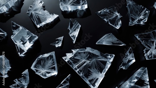 Batch of crushed ice cubes positioned on a black background, isolated on black.