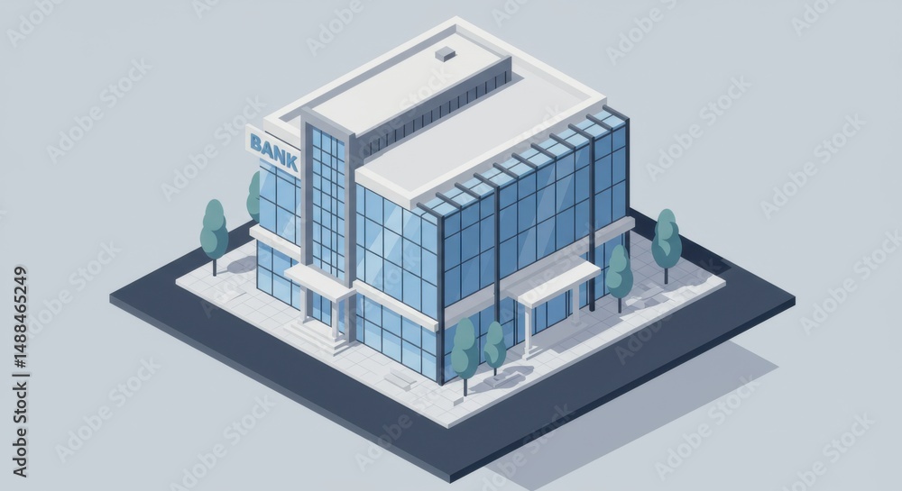 Modern Bank Building Isometric Illustration Modern Bank Building Isometric Illustration
