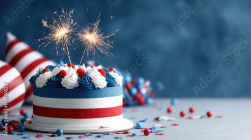 Patriotic Cake with Sparklers for a Fourth of July Celebration