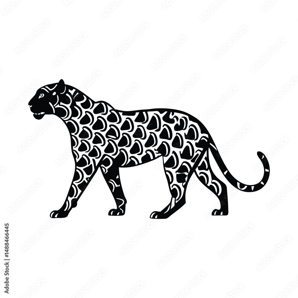 Fototapeta premium Black panther leopard pattern coloring page vector art silhouette