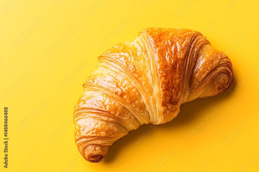 Single croissant on a yellow background Single croissant on a yellow background