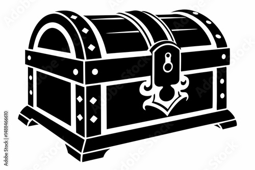 wooden chest silhouette line art vector illustration with a white background