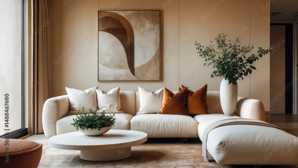Fototapeta premium A chic living area featuring a comfortable sofa near a window