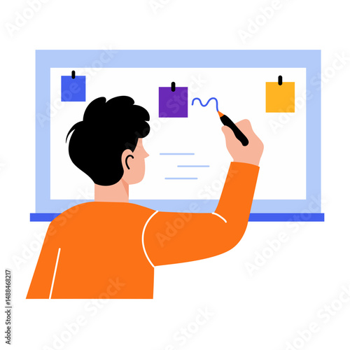 A character writing on a vision board, flat style illustration