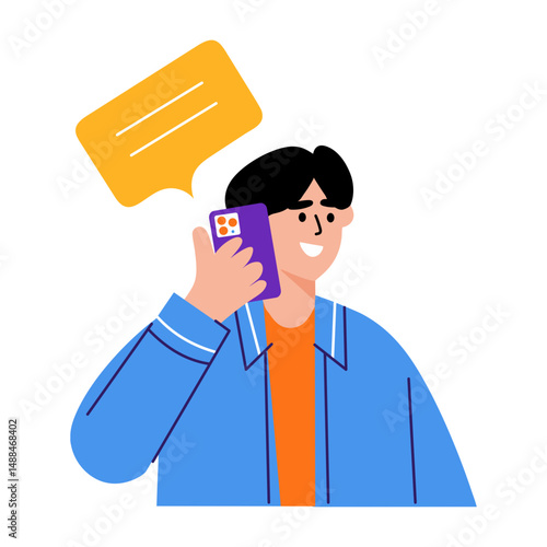 A character doing a phone call, flat style illustration