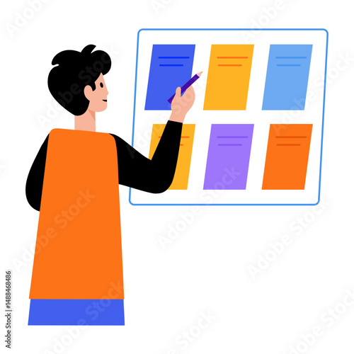 A character making plan, flat style illustration