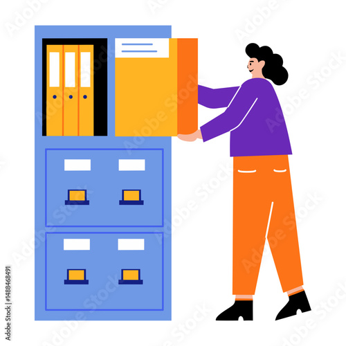 Flat style illustration showing a character organizing files