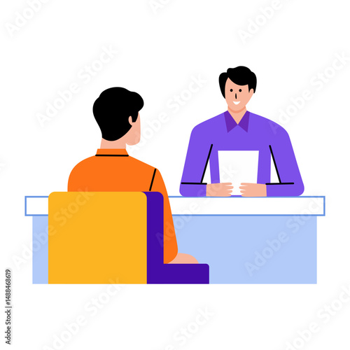 A flat style illustration showing a job interview