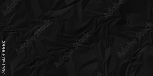 Black crumple obsolete billboard rumple. wrinkle ripped creased black crumple aged closeup craft document grunge recycling paper background.	
