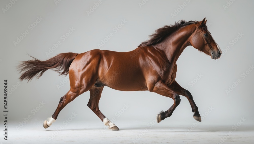 Fototapeta premium Isolated bay stallion galloping in motion