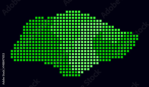 Singapore dotted map. Digital style map of the country on a dark background. Singapore shape with square dots. Colored dots style. Large size squares. Vibrant vector illustration.