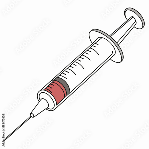 Medical syringe filled with red liquid injection healthcare