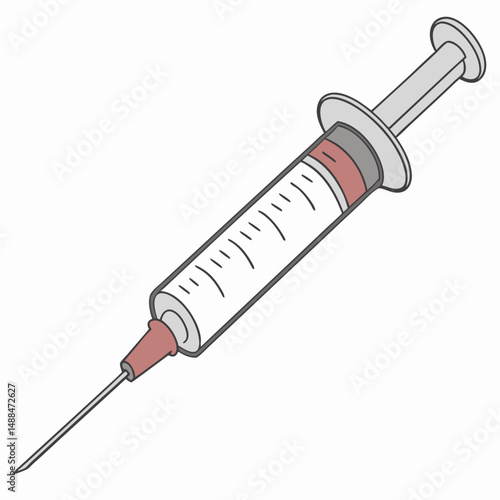 Medical syringe filled with red liquid illustration
