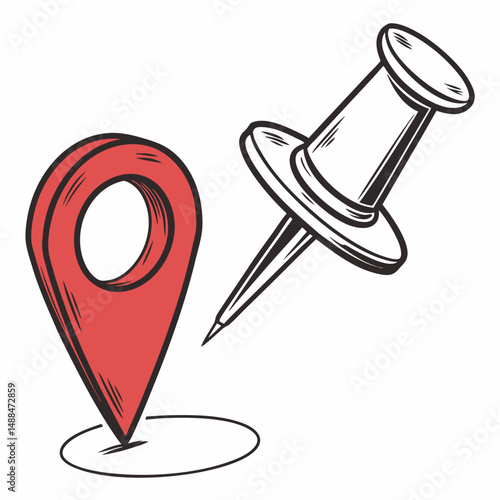 Location pin and push pin illustration design