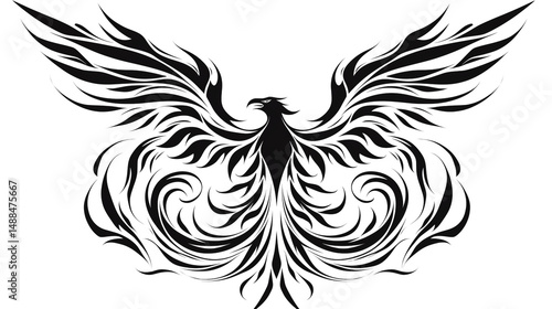 Black and White Phoenix Tribal Tattoo