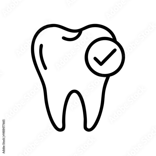 Tooth with Check Mark Icon Representing Dental Care and Oral Health Approval