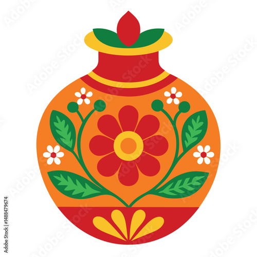A brown ceramic vase with a floral pattern, an artful pottery container