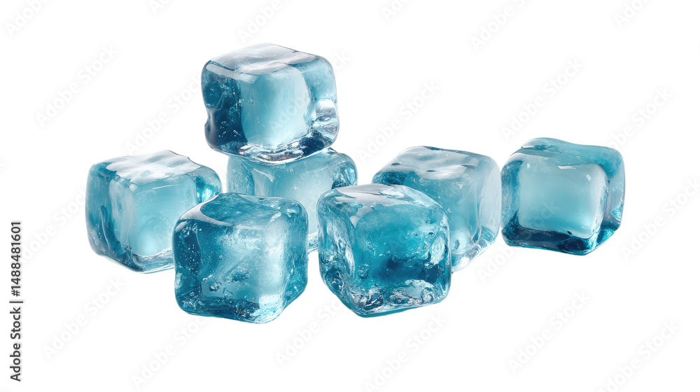 Obraz premium Crystalline Cubes: A close-up captures the cold, crystalline beauty of ice cubes, each one a miniature work of nature's art. Their transparency reflects the cool.