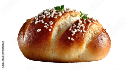 Artisan sesame bread : A close-up of freshly baked artisan sesame bread, showcasing its golden crust and inviting texture.