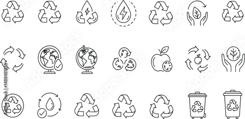 Recycling Line Editable Icons set. Vector illustration in modern thin line style of ecology related icons: green energy, water, earth care, and more.