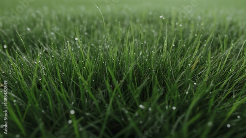 Wallpaper Mural Vibrant green grass with dew drops glistening in the morning light, soft focus Torontodigital.ca