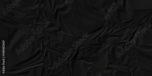 Black crumple obsolete billboard rumple. wrinkle ripped creased black crumple aged closeup craft document grunge recycling paper background.	

