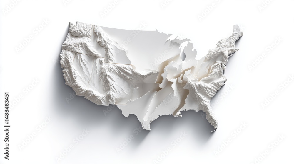 Obraz premium Three Dimensional White United States Topographic Map