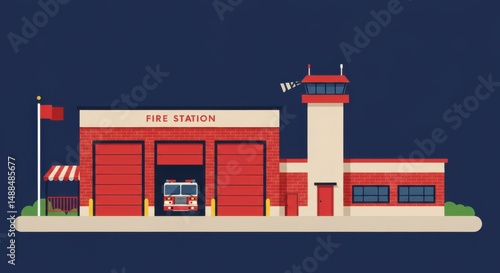 Modern Flat Design Fire Station Illustration