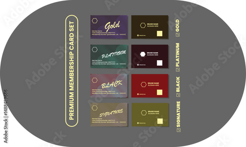 Membership Card Set Gold, Platinum, Black, Signature for Brand & Business Fully Editable Vector File