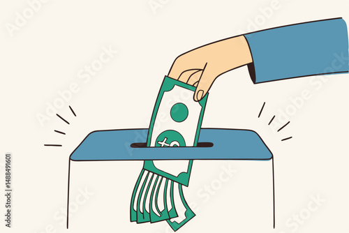 Money shred bad investment, scam or fraud causing losing money, mistake or financial failure spending concept, businessman hand feed banknote money into shredder to destroy losing all his wealth.