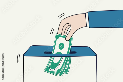 Money shred bad investment, scam or fraud causing losing money, mistake or financial failure spending concept, businessman hand feed banknote money into shredder to destroy losing all his wealth.