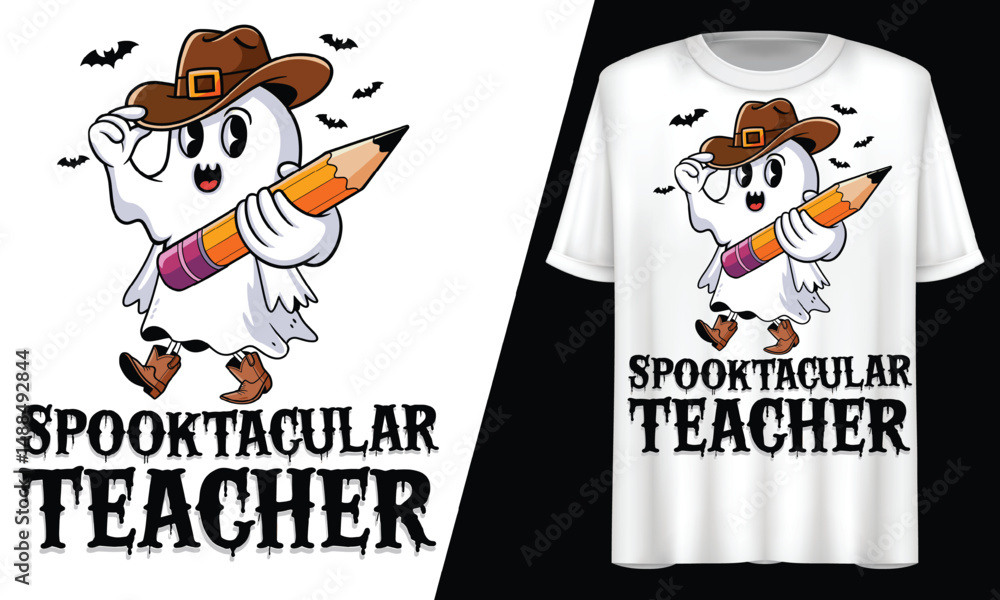 Spooktacular Teacher Ghost Halloween, T-Shirt Design. Spooktacular Teacher Ghost Halloween, T-Shirt Design.