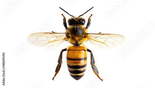 Honey bee top view isolated on transparent background
