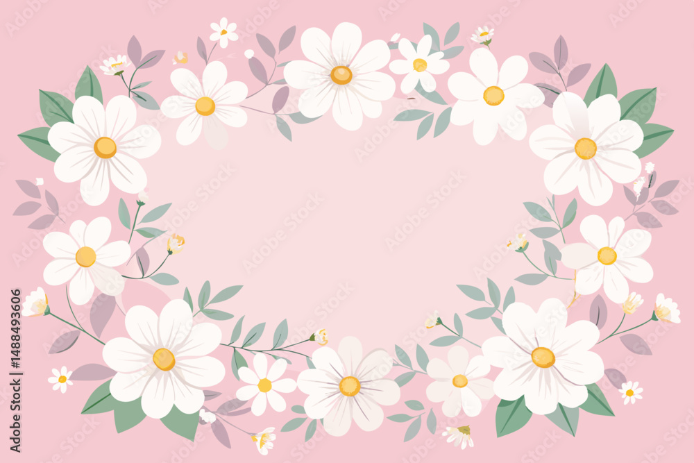 Elegant White Daisy Flower Frame on Pink Background Elegant White Daisy Flower Frame on Pink Background