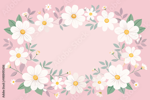 Elegant White Daisy Flower Frame on Pink Background