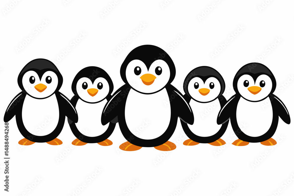 Naklejka premium Cute Cartoon Penguin Family Group Illustration