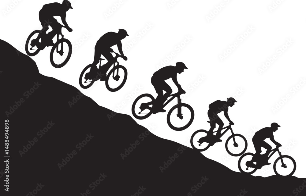 Obraz premium Vector Mountain Bike Riders Descending Hill