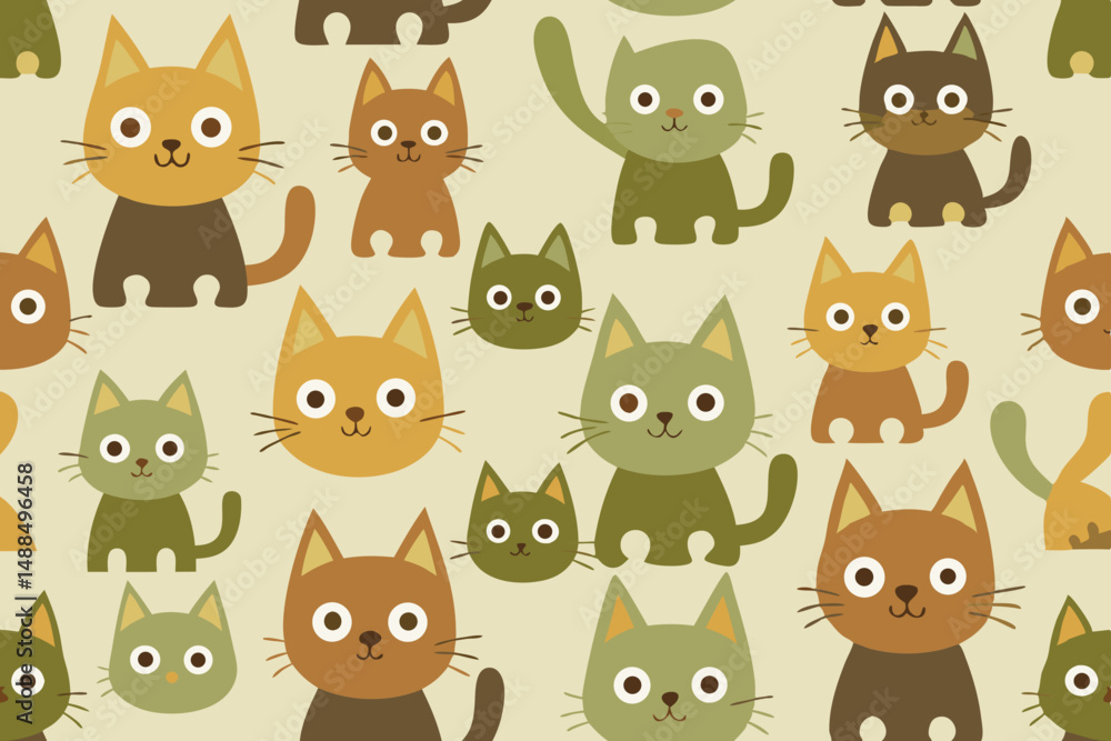 Fototapeta premium Adorable Cartoon Cats Seamless Pattern for Kids