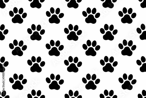 Seamless Pattern of Black Paw Prints on White Background