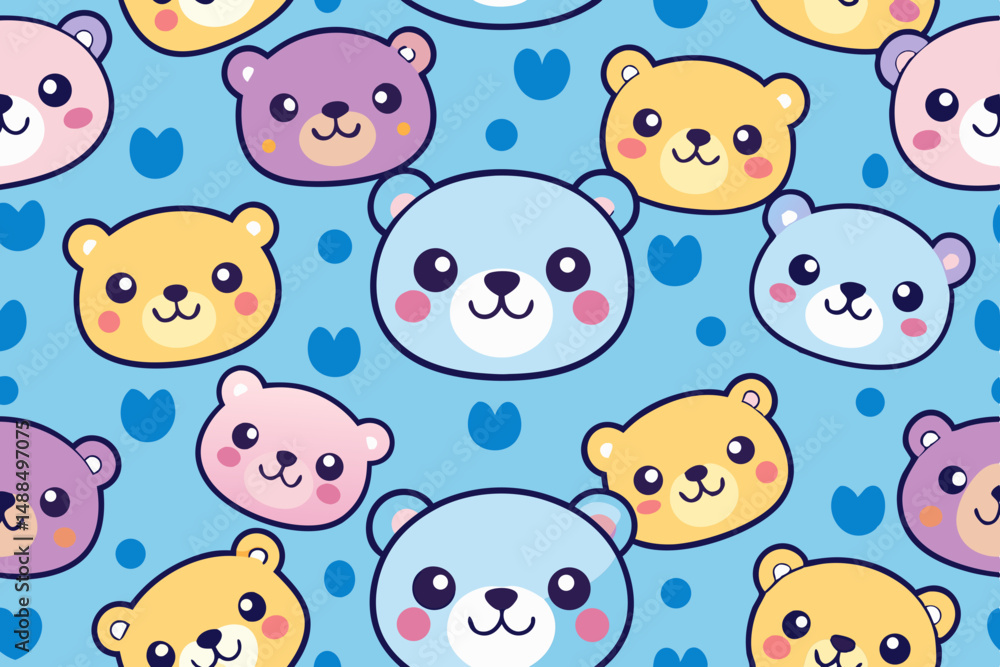 Obraz premium Adorable Seamless Pattern of Cute Cartoon Bear Faces
