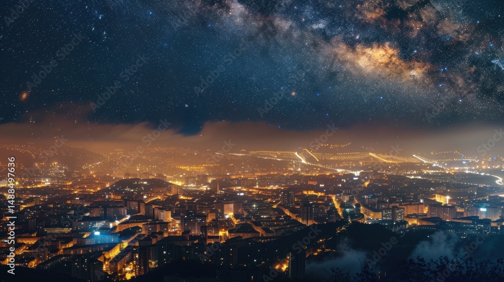 Fototapeta premium Milky Way over Cityscape