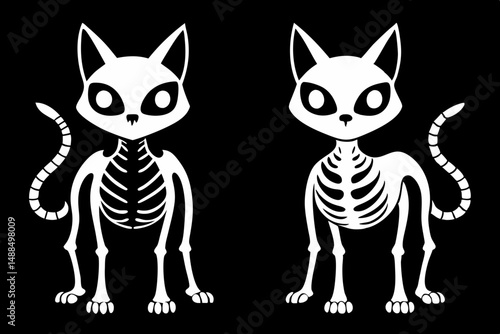 Two Cute Cartoon Skeleton Cats Halloween Design