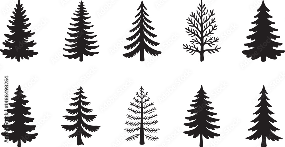Obraz premium Collection of Ten Black and White Tree Silhouettes