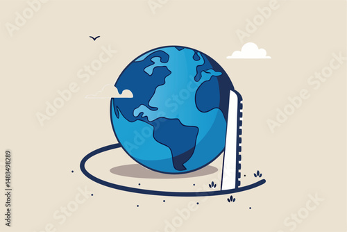 World economic crisis from war and geopolitical problem or threats, climate change or global warming destroying world concept, sawing globe to fall from the floor metaphor of danger and threats.