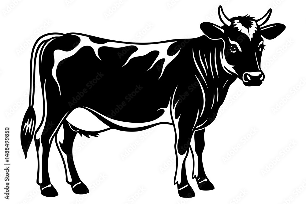 Black and White Cow Illustration Farm Animal Graphic Black and White Cow Illustration Farm Animal Graphic