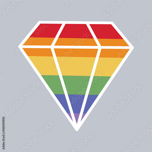 Rainbow Diamond. LGBT stickers. Pride month. Hand drawing. Vector illustration