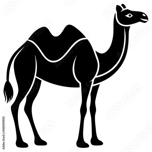 Black Silhouette of a Dromedary Camel Standing Side Profile