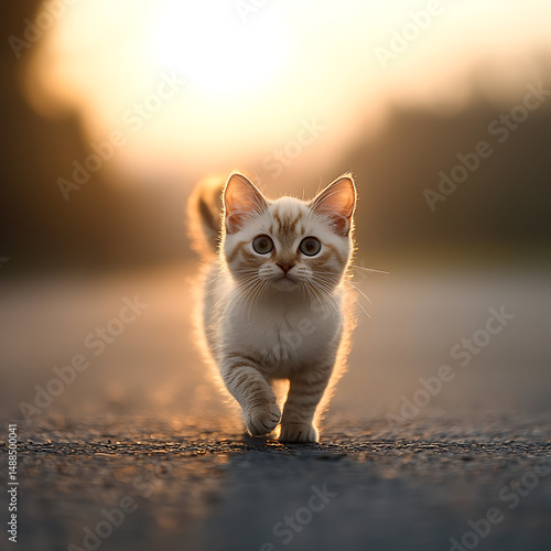 Kitten sunset road walk.