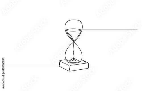 One continuous line drawing of sand hourglass. Vintage timer as Countdown concept, Hourglass drawn one line drawing, Hourglass or Sand glass shape drawing by continuous line.