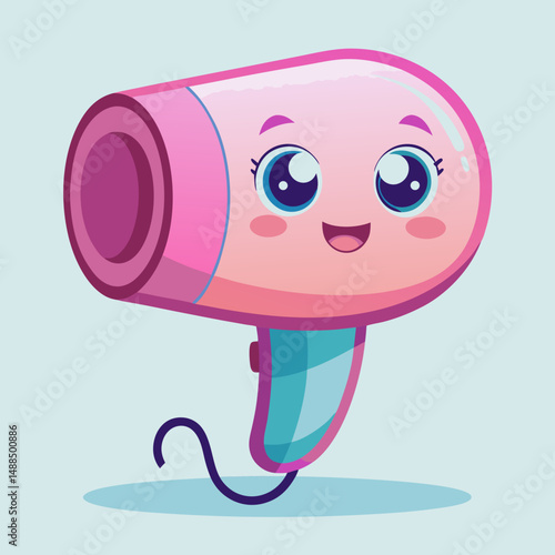 Cute Pink Hair Dryer Cartoon Character Illustration